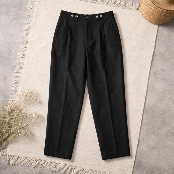 The J Peterman Company 8 Black Vintage 100% Silk Pleated Trouser Pants NEW